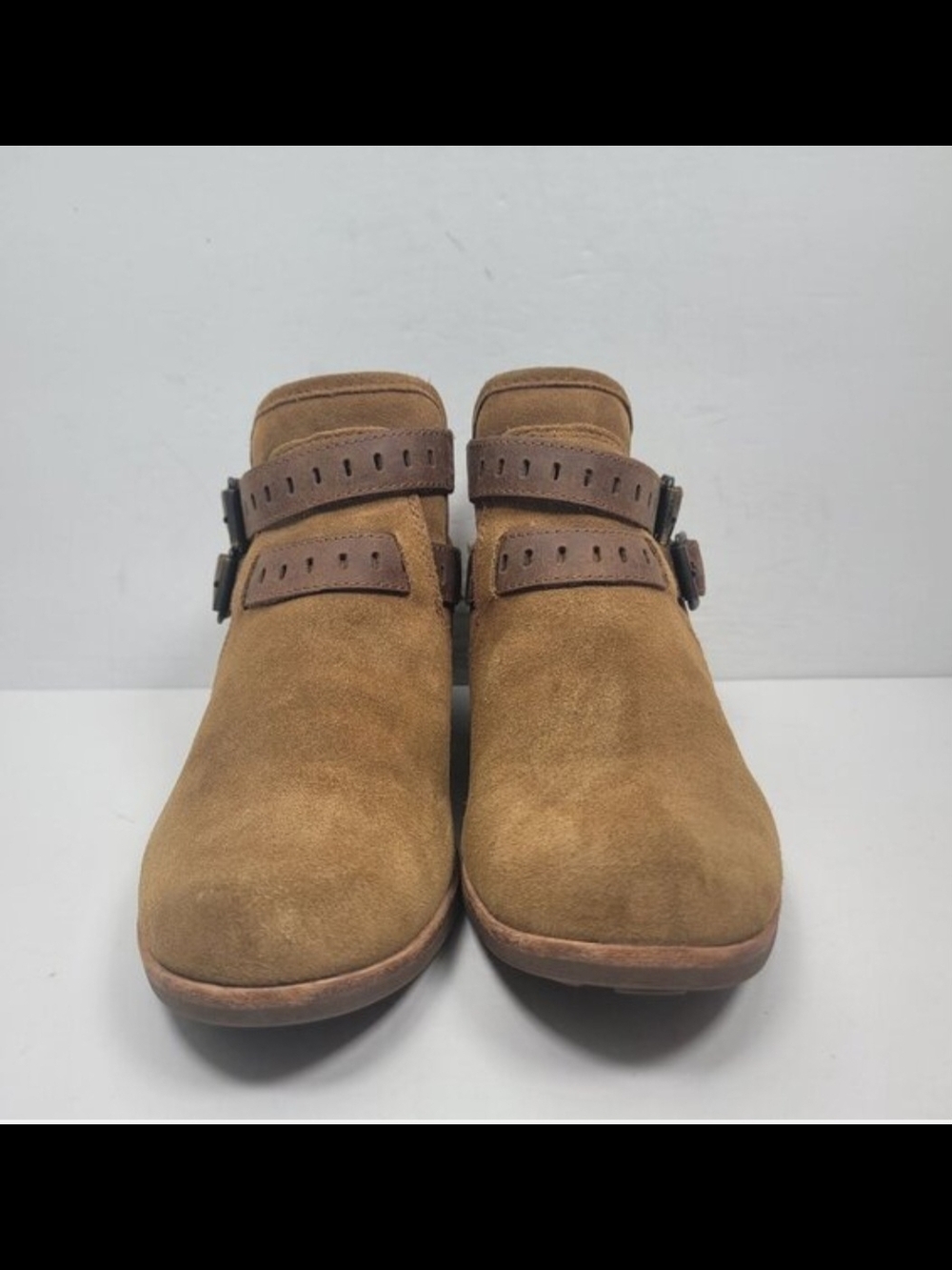 UGG Tan Suede Buckle Ankle Booties